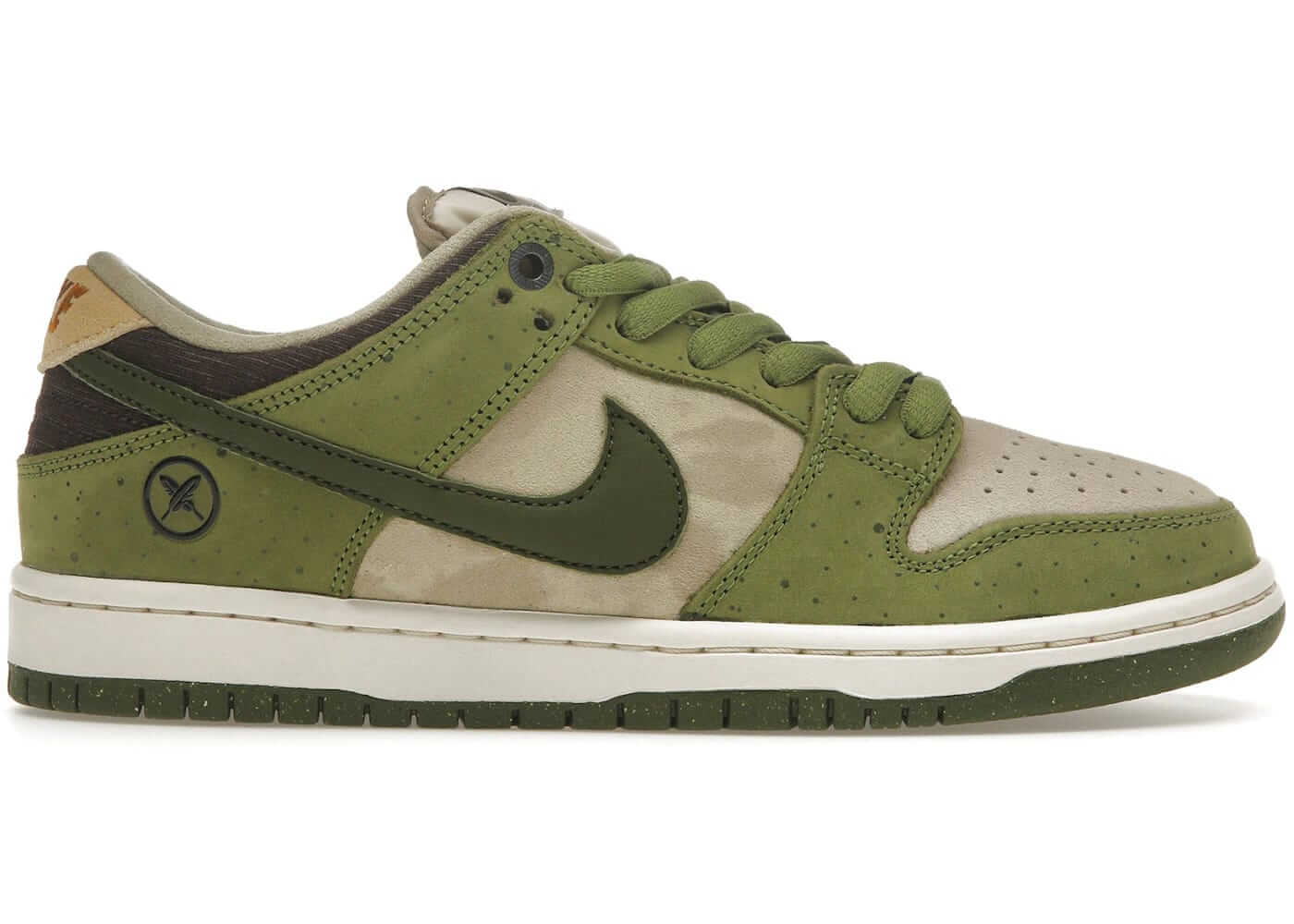 Nike SB Dunk Low Yuto Horigome Matcha sneaker in green suede and leather with earthy accents.