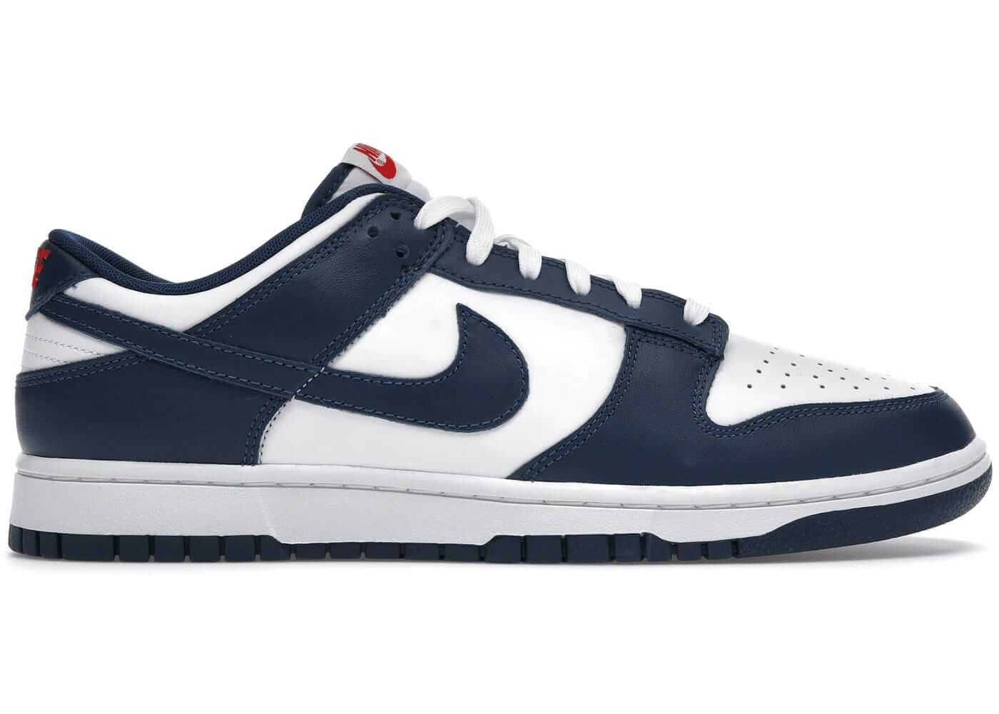 Nike Dunk Low Valerian Blue sneaker in navy and white, featuring next day shipping and authentic design.