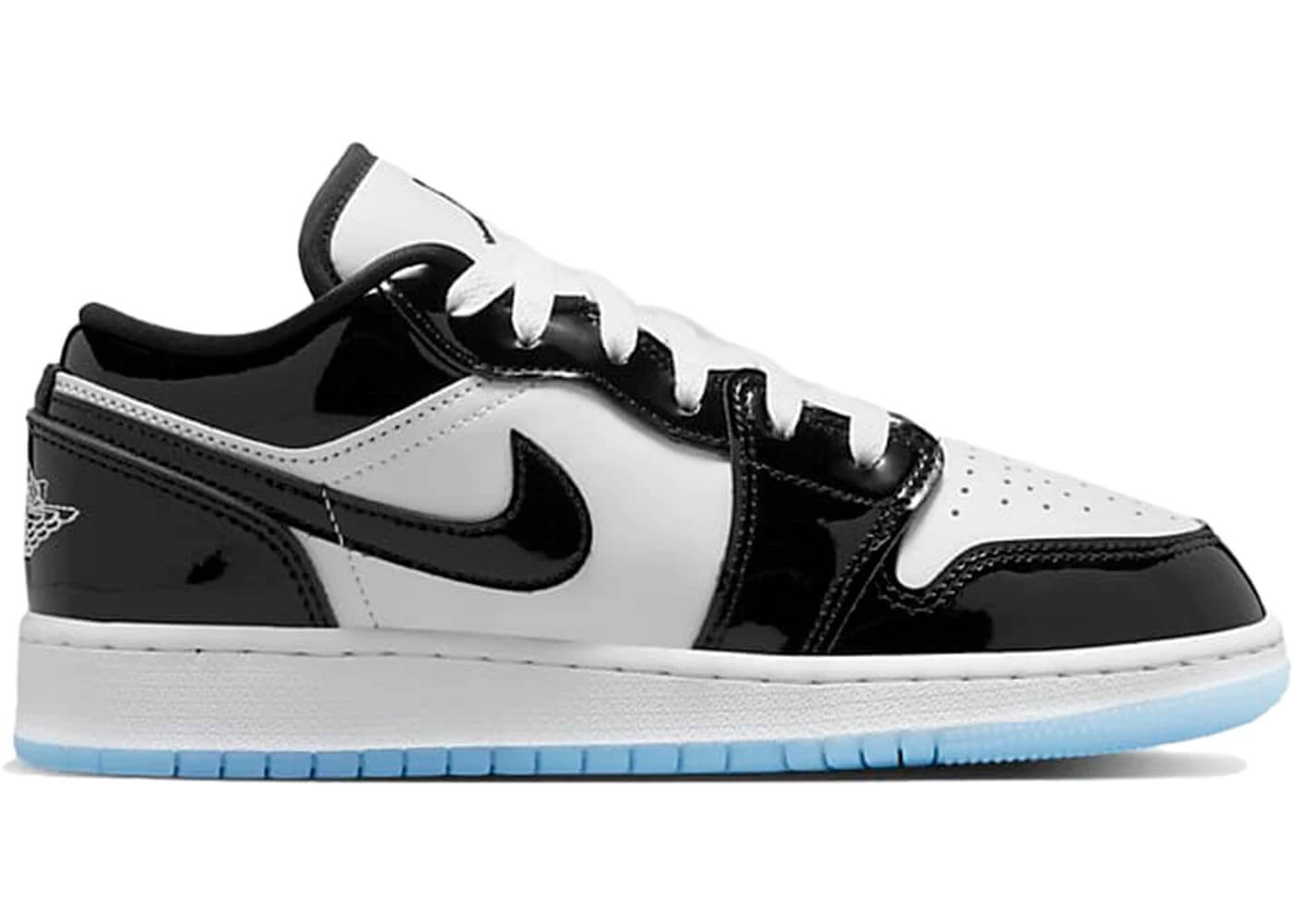 Jordan 1 Low SE Concord (GS) sneaker in black and white, brand new, 100% authentic, next day express shipping available.