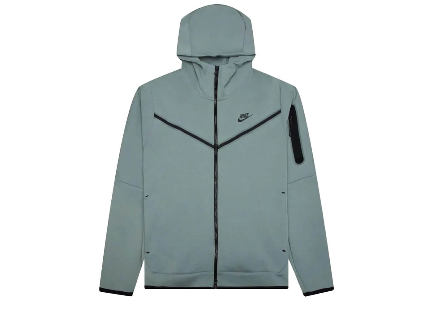 Nike Sportswear Tech Fleece Full-Zip Hoodie in Mica Green and Black, stylish and warm with a modern design.