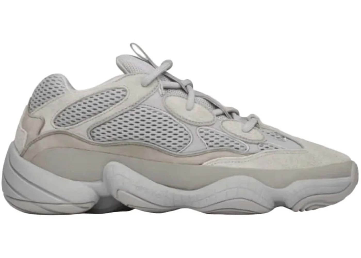 adidas Yeezy 500 Stone Salt sneaker in light gray, featuring mesh and suede materials, perfect for stylish comfort.