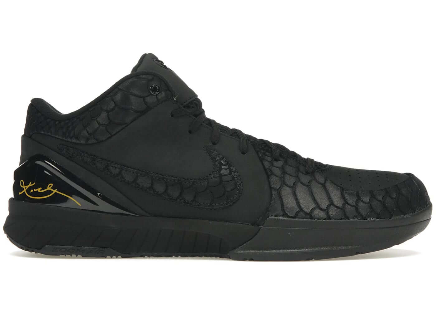 Nike Kobe 4 Protro Gift of Mamba sneaker in black with textured detailing and signature, 100% authentic.