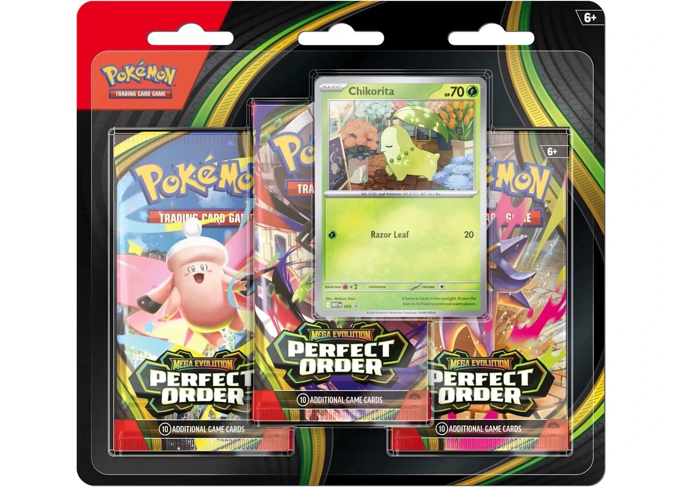 2026 Pokémon Mega Evolution Perfect Order Chikorita Blister Pack Collectible Card Set Limited Run Release - BigBoiSneakers