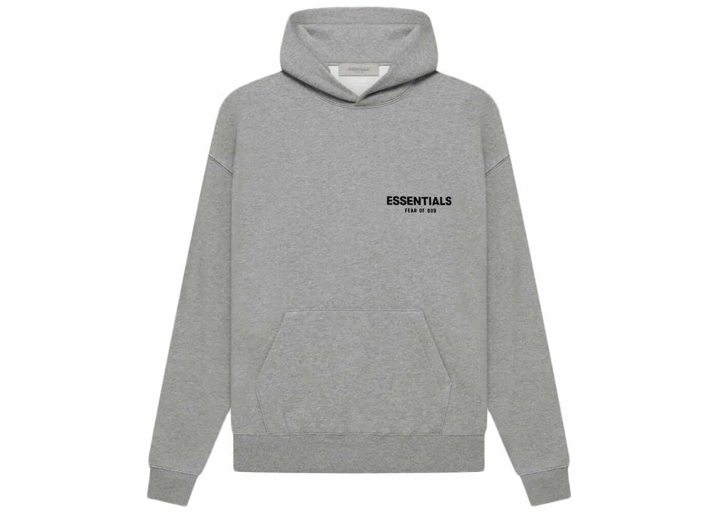Fear of God Essentials Hoodie in gray, featuring logo and regular fit for versatile year-round style.