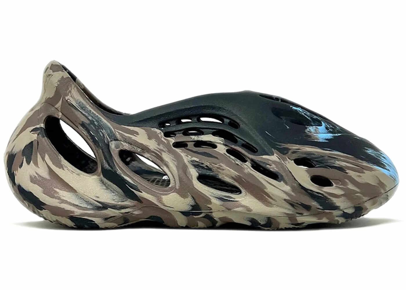 adidas Yeezy Foam RNR MX Cinder sneaker in camouflage design, showcasing breathable mesh and modern style. Authentic with express shipping.