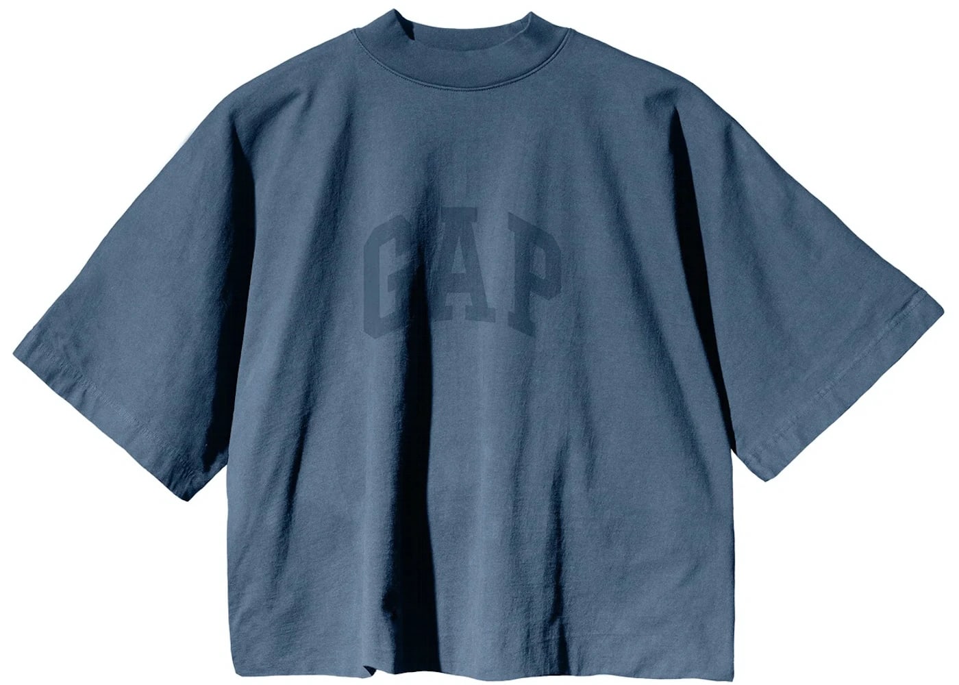 Yeezy Gap Dove No Seam Tee in dark blue, featuring seamless design and oversized fit for modern casual style.