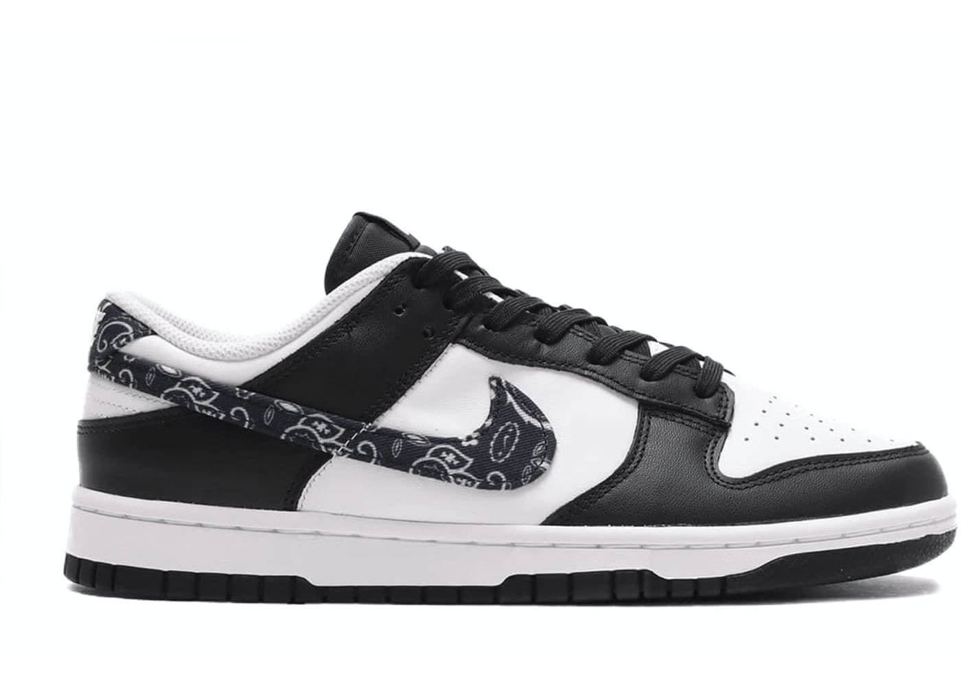 Nike Dunk Low Essential Paisley Pack Black women's sneakers with black and white design, featuring paisley accents.