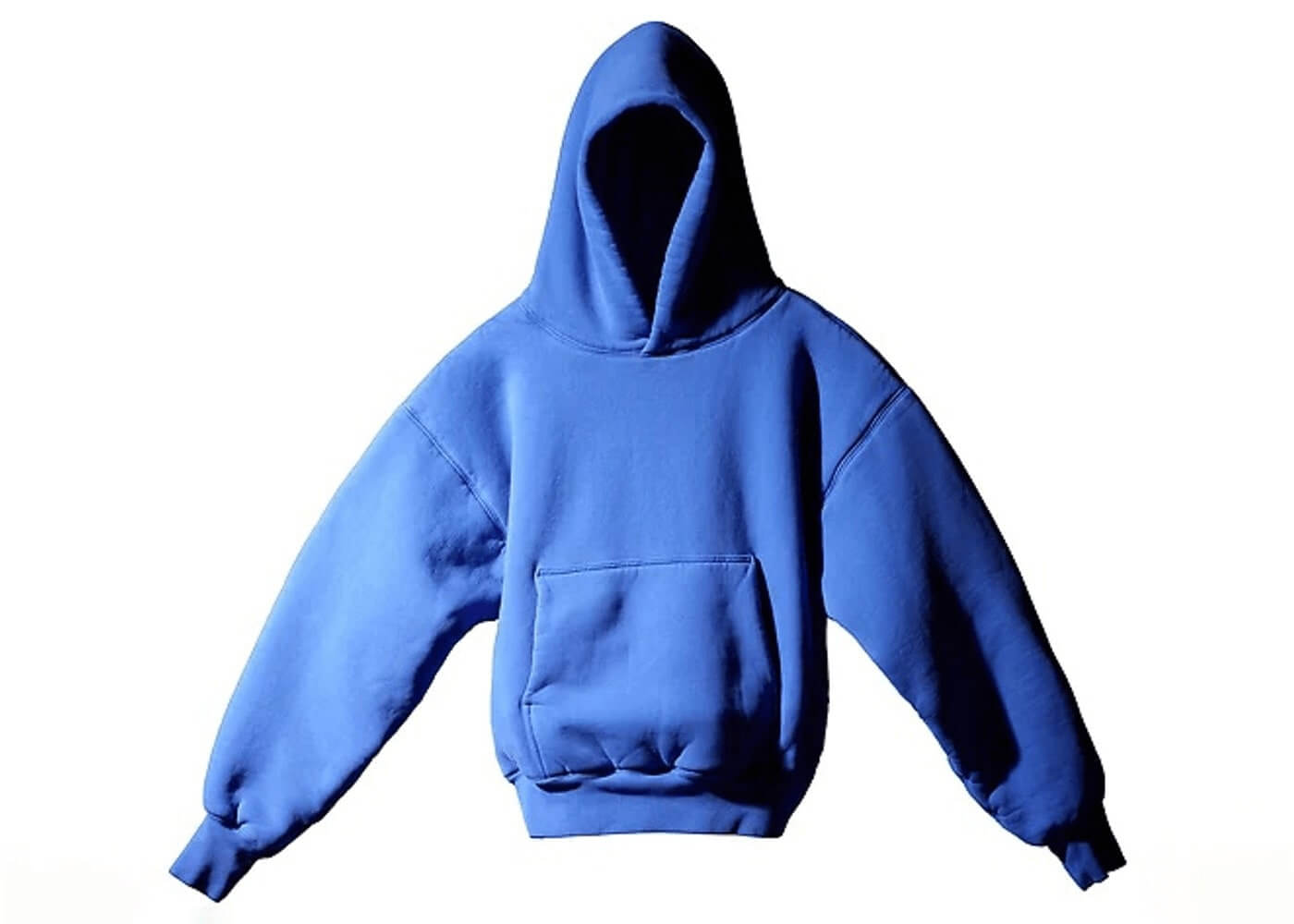 Yeezy Gap Hoodie in ocean blue, featuring oversized fit, dropped shoulders, and kangaroo pocket for comfort.