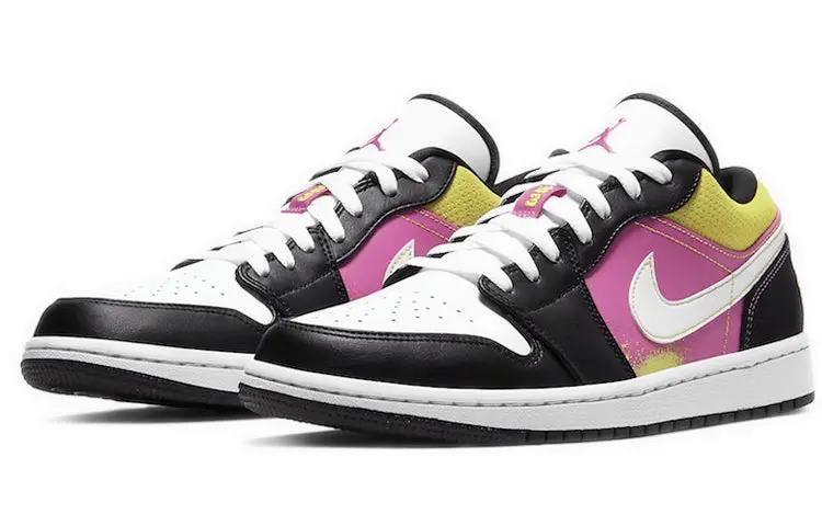 Jordan 1 Low Black Active Fuchsia Cyber Unisex Sneakers by Jordan