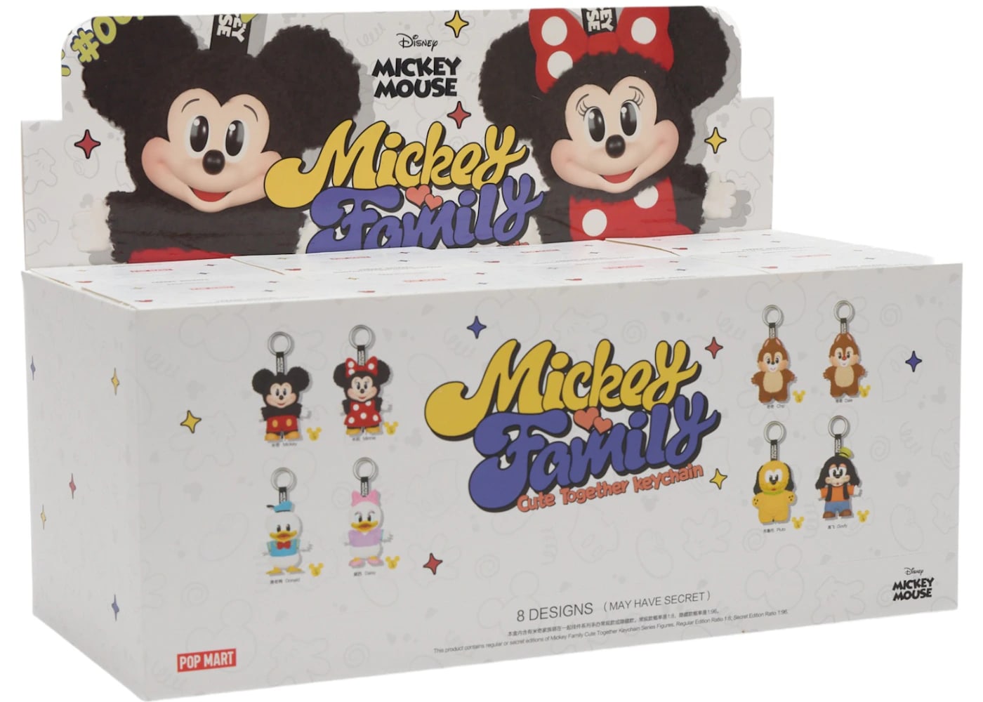 Pop Mart Disney Mickey Family Together Series Plush Keychain Sealed Case featuring 8 designs for Disney fans.