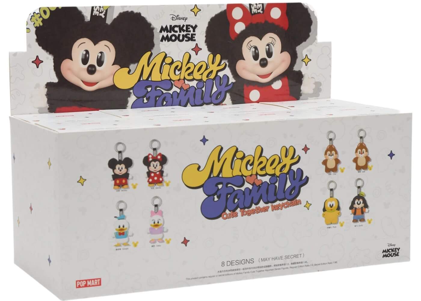 Pop Mart Disney Mickey Family Together Series Plush Keychain Sealed Case featuring 8 designs for Disney fans.