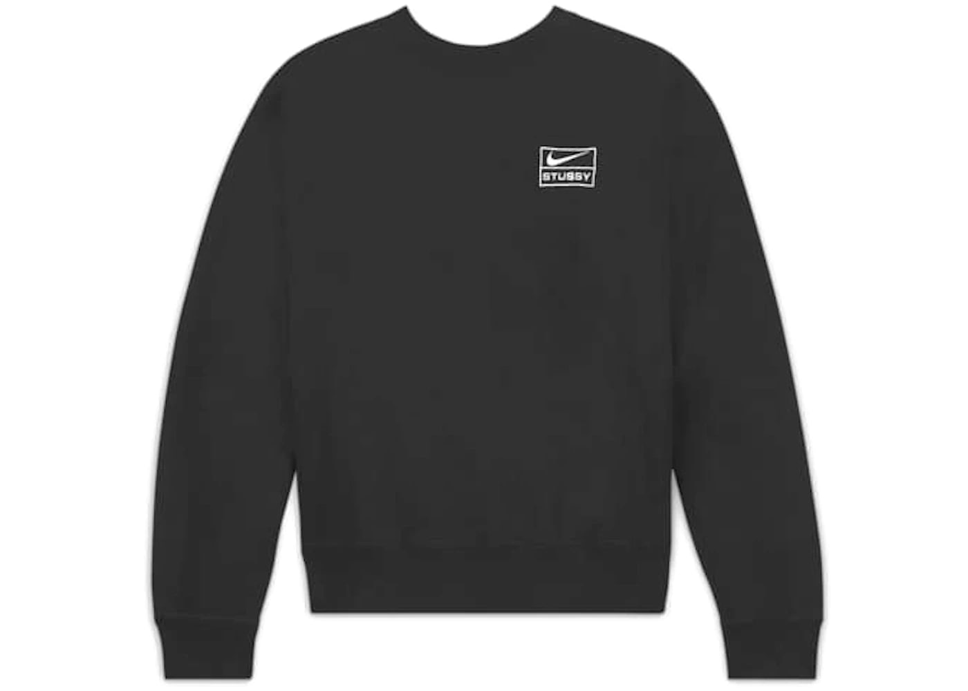 Nike x Stussy Wash Crew Fleece in black, featuring iconic logo design, stylish and versatile for casual wear.