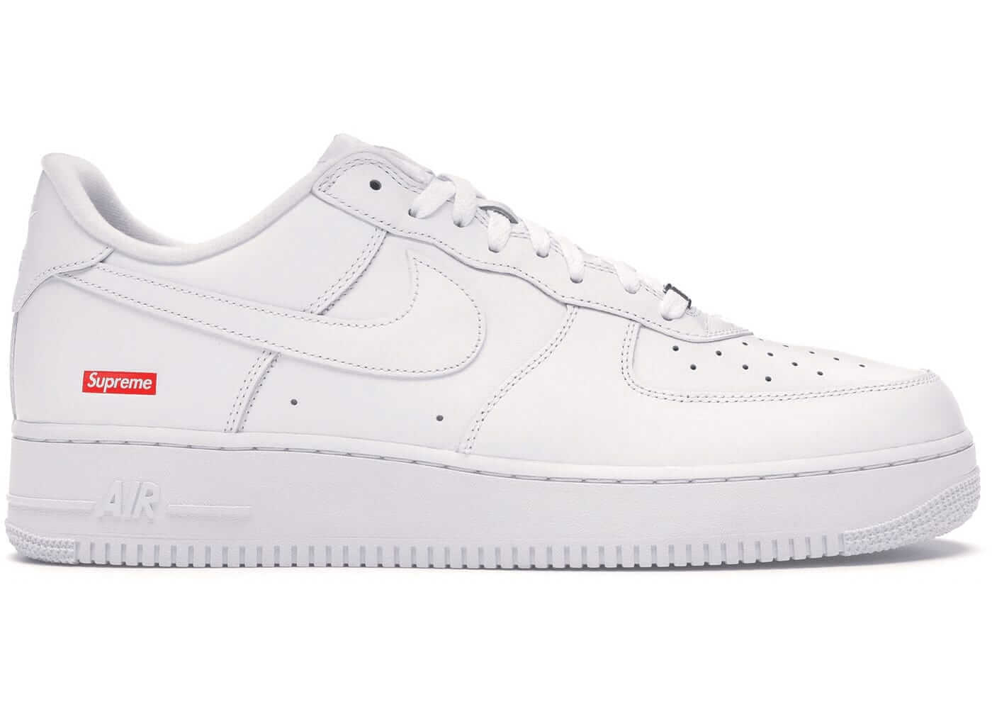 Nike Air Force 1 Low Supreme White sneaker, 100% authentic, brand new, available in various sizes, next day express shipping.