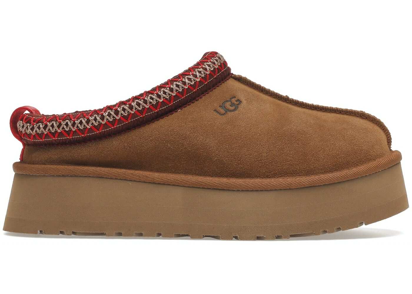 UGG Tazz Slipper in Chestnut color for women, featuring cozy suede design and stylish platform sole.