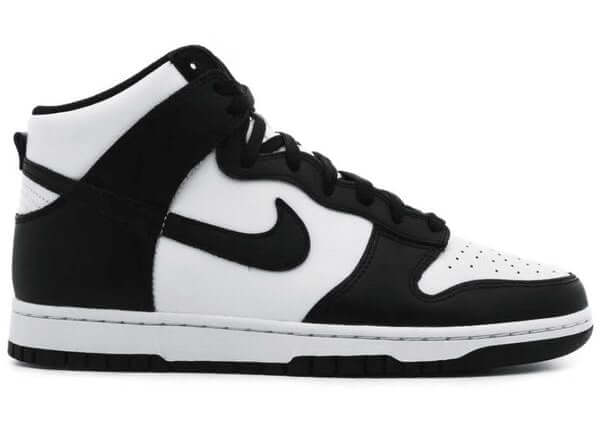 Nike Dunk High 'Panda' in black and white, featuring classic design, perfect for streetwear enthusiasts.