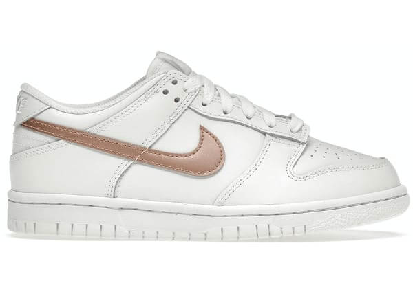 Nike Dunk Low White Pink (GS) sneaker, featuring a clean white upper with pink accents, perfect for casual wear.