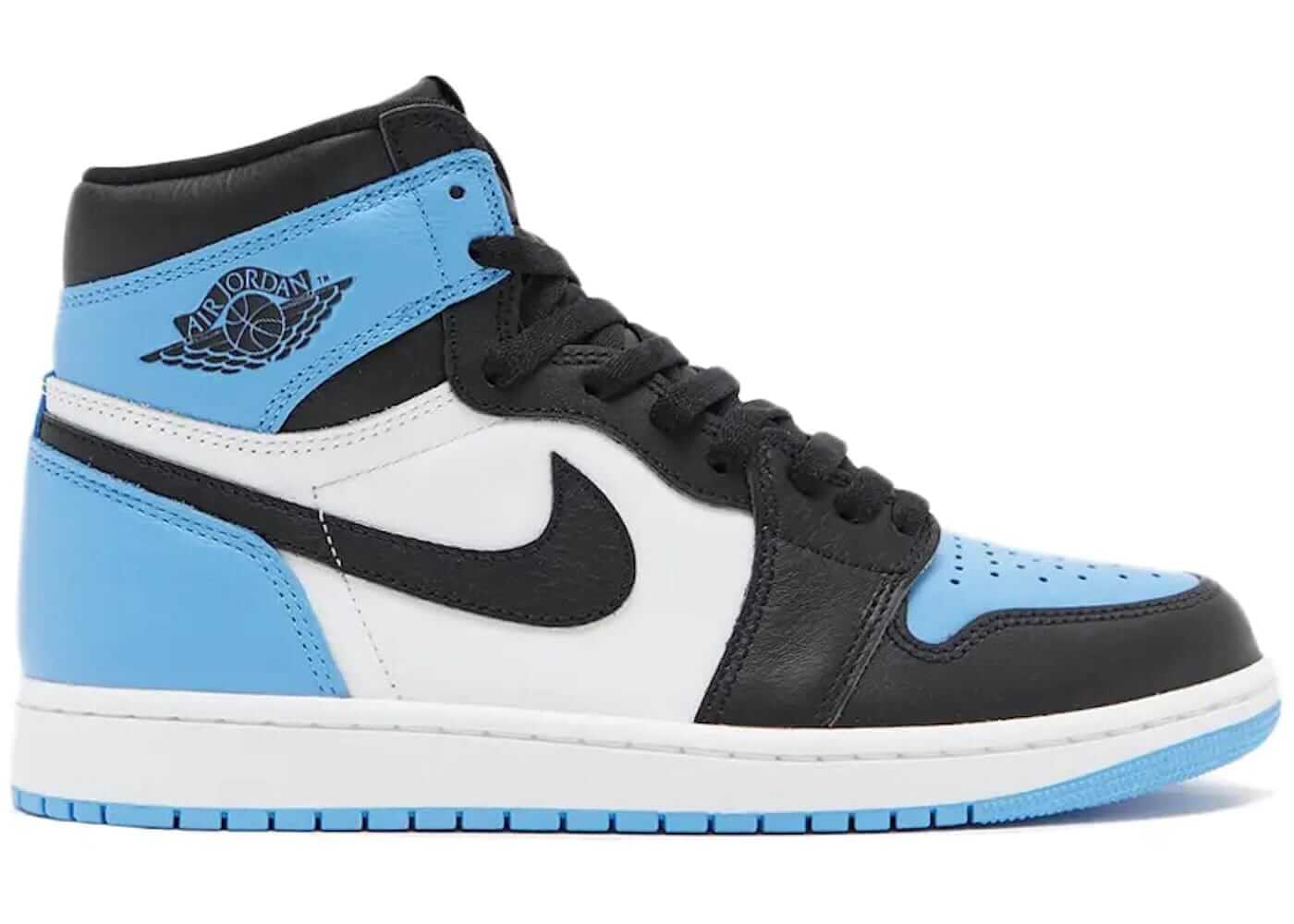 Jordan 1 Retro High OG UNC Toe sneaker with black, white, and blue colorway, perfect for style and performance.
