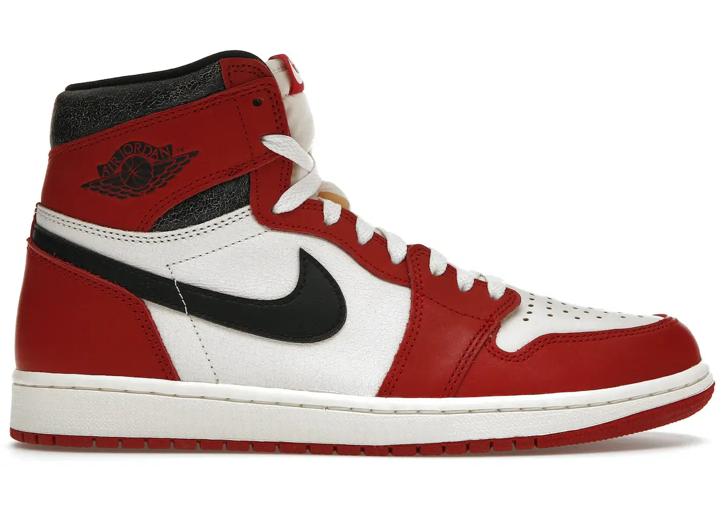 Jordan 1 Retro High OG Chicago Lost and Found sneaker in red, white, and black, showcasing authentic design and style.