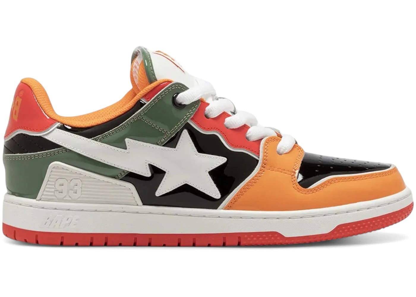A Bathing Ape Sk8 Sta Number Two M1 Green Orange Skate Sneaker For Men Streetwear Collection - BigBoiSneakers