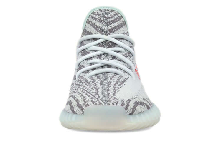 Adidas Yeezy Boost 350 V2 Blue Tint Marbled Grey Primeknit Upper Red SPLY 350 Text Blue Tint Translucent Boost Sole - BigBoiSneakers