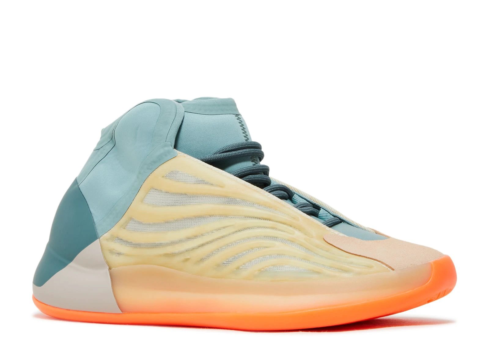 Adidas Yeezy QNTM Hi Res Coral Basketball Shoes With Yellow RPU Cage And Semi Translucent Jacquard Mesh Upper - BigBoiSneakers