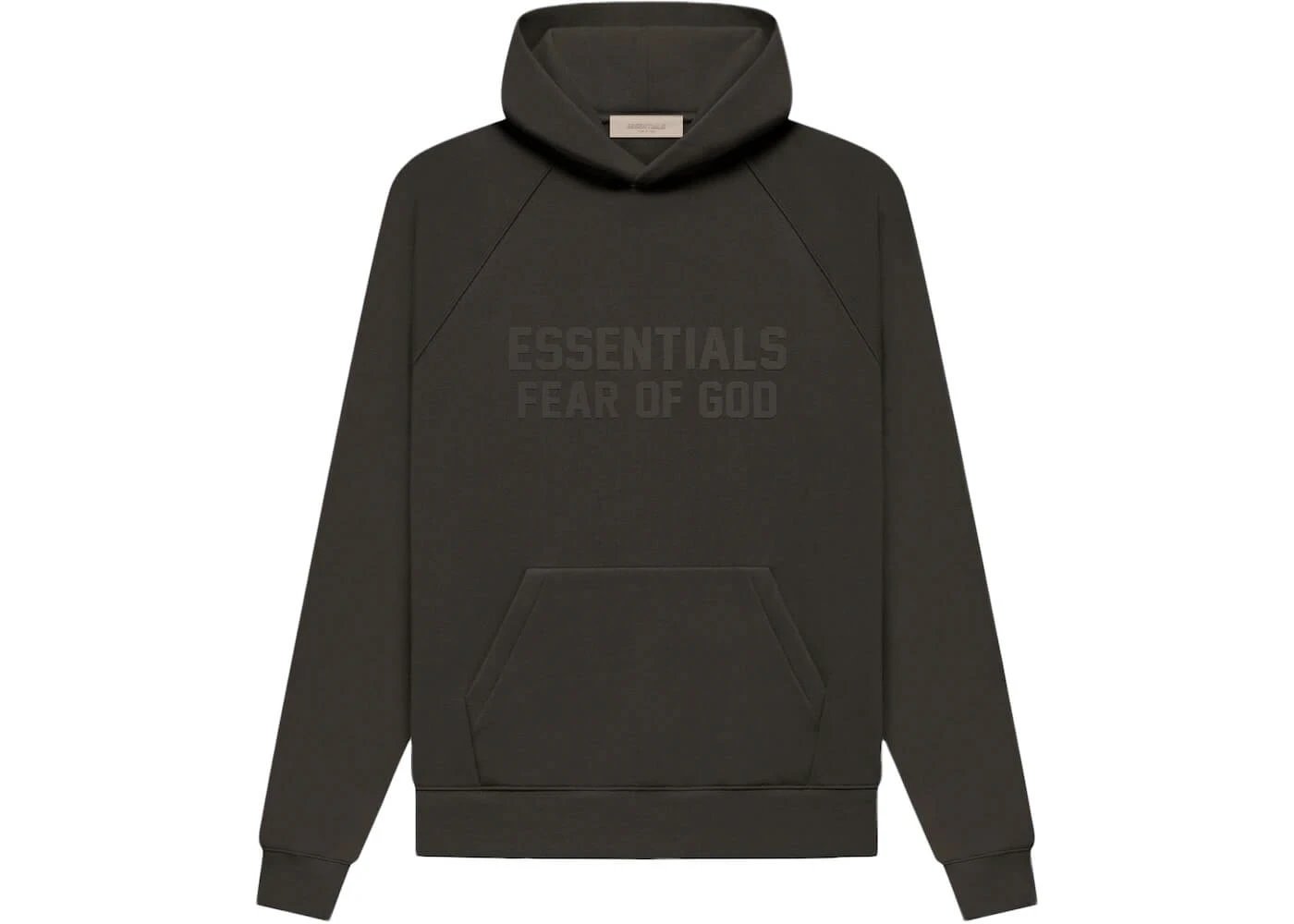 Fear Of God Essentials Hoodie Off Black Oversized Fit With Kangaroo Pocket And Chest Imprint - BigBoiSneakers