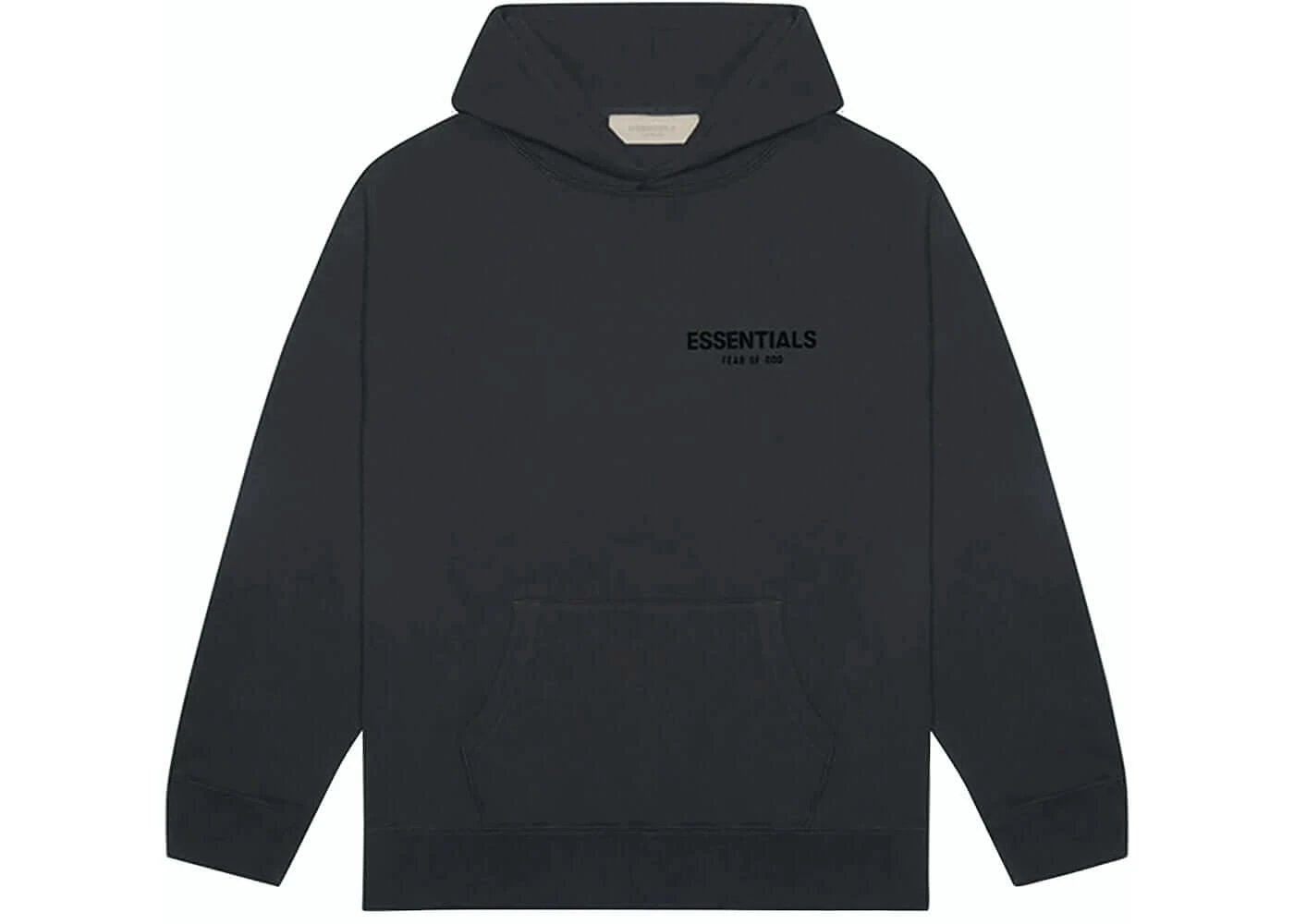 Fear Of God Essentials Pullover Hoodie Chest Logo Stretch Limo Black Cotton Polyester Blend - BigBoiSneakers