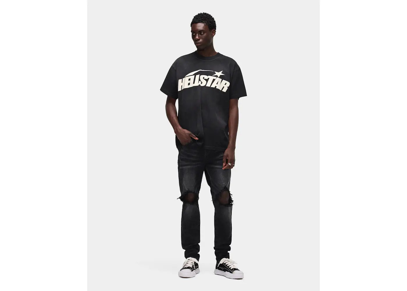 Hellstar Classic Black T Shirt Distressed Logo Graphic Tee by Hellstar