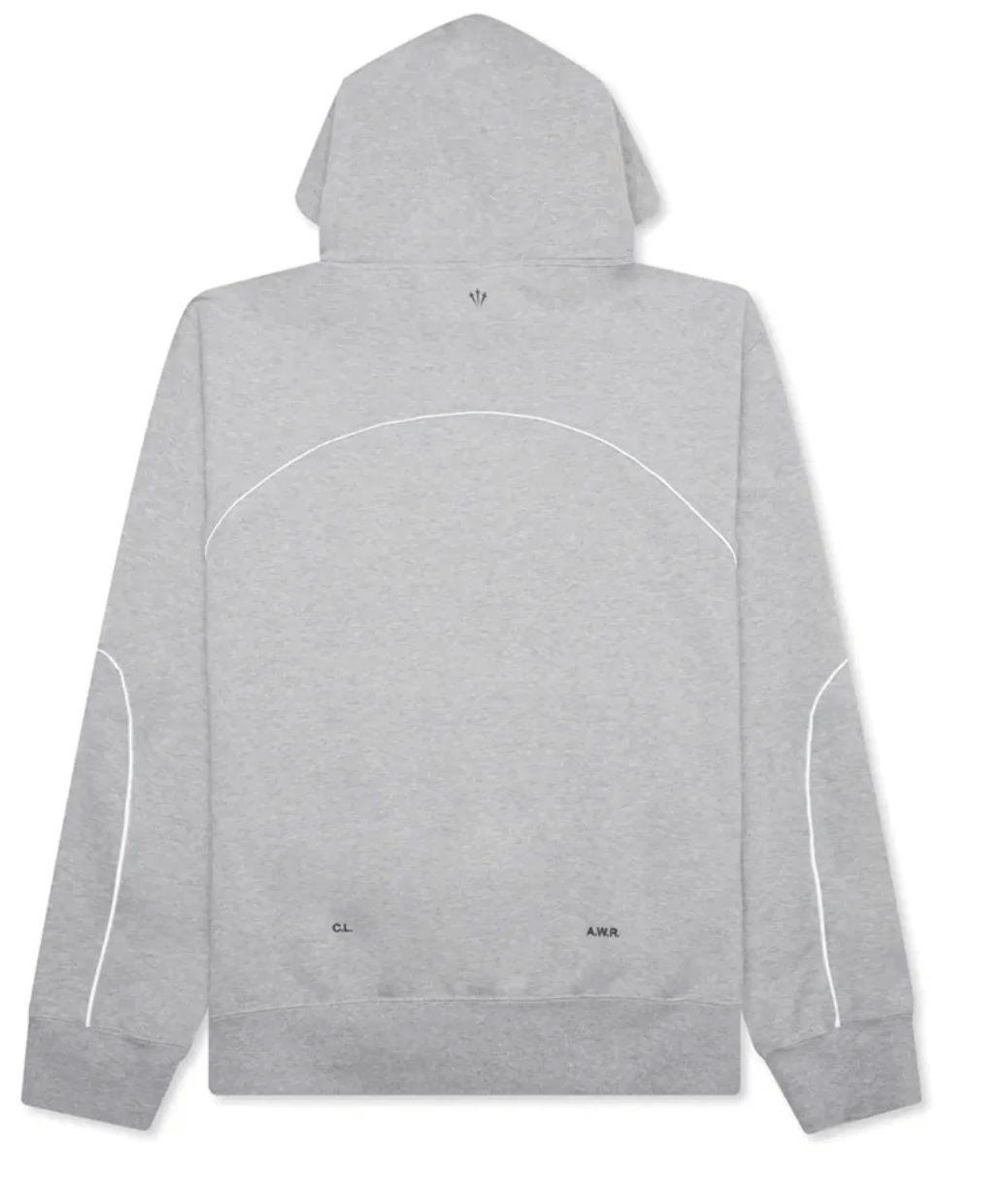 Back view of Nike x NOCTA NRG Fleece CS Hoodie in Dark Grey Heather showcasing reflective piping details.