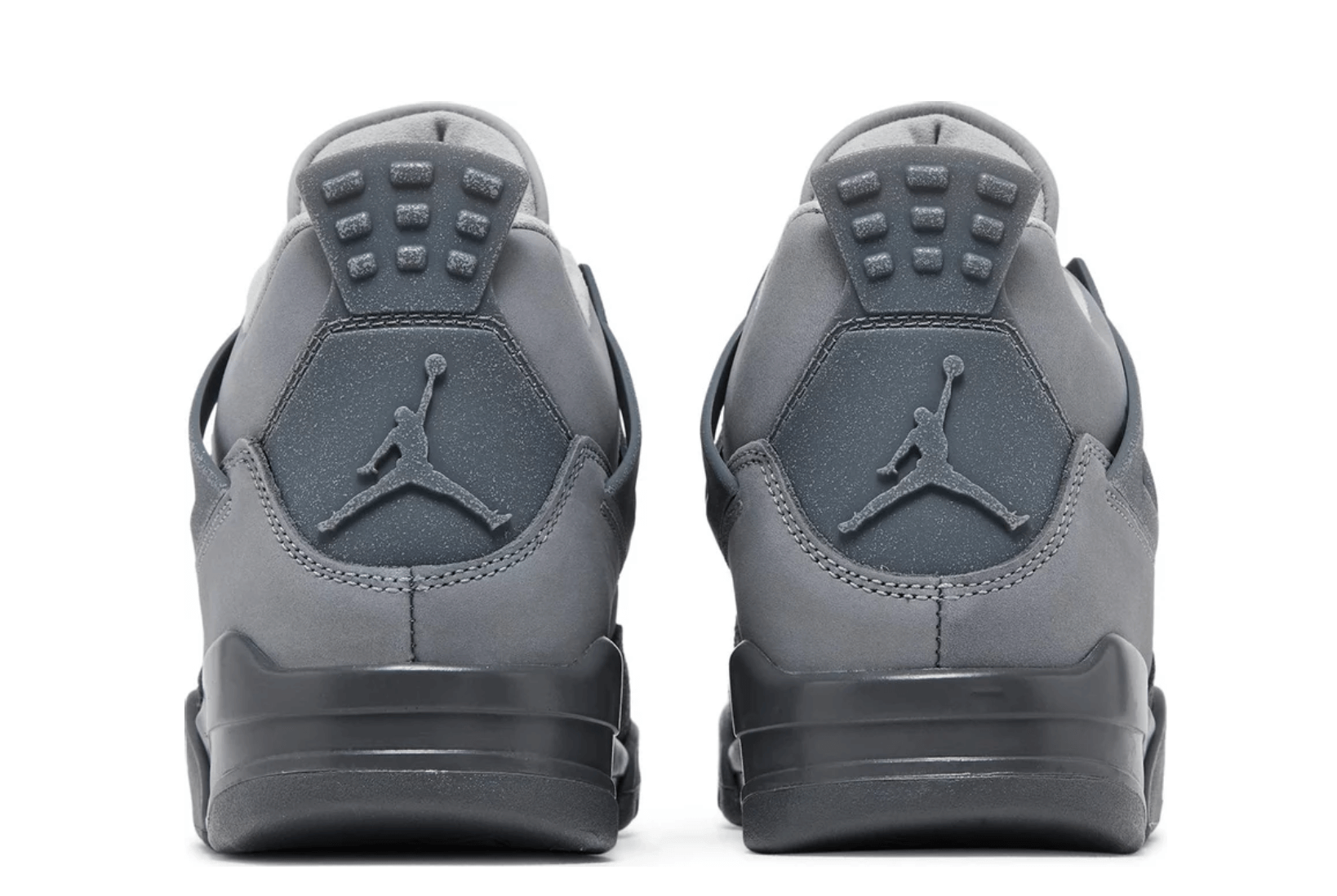 Rear view of Jordan 4 Retro SE Paris Olympics Wet Cement sneakers in gray for men