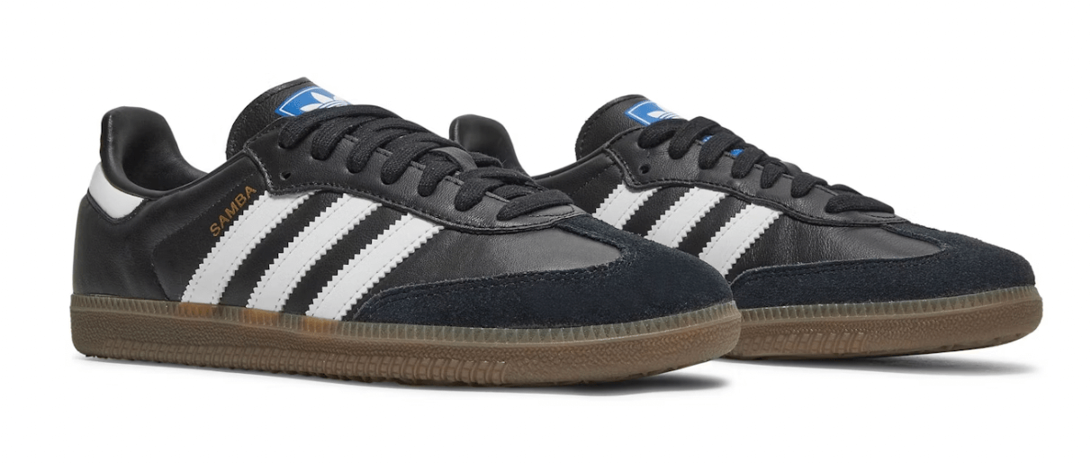 adidas Samba OG sneakers in black and white with gum soles, 100% authentic, available for next day express shipping.