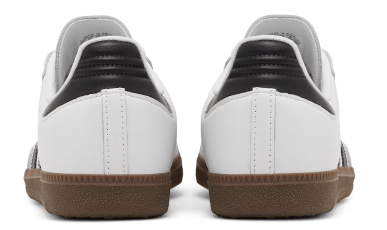 Adidas Samba OG White Black sneakers, rear view showcasing classic style and authentic design.
