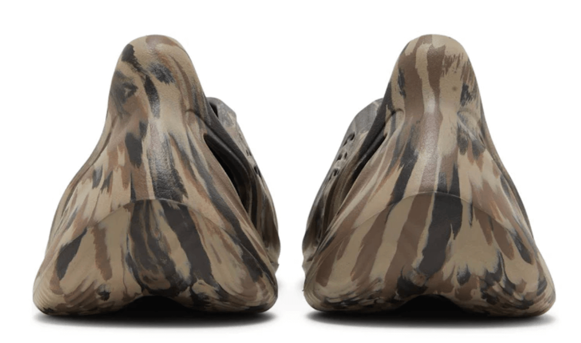 Adidas Yeezy Foam RNR MX Cinder rear view showcasing unique camo design and authentic sneaker details.