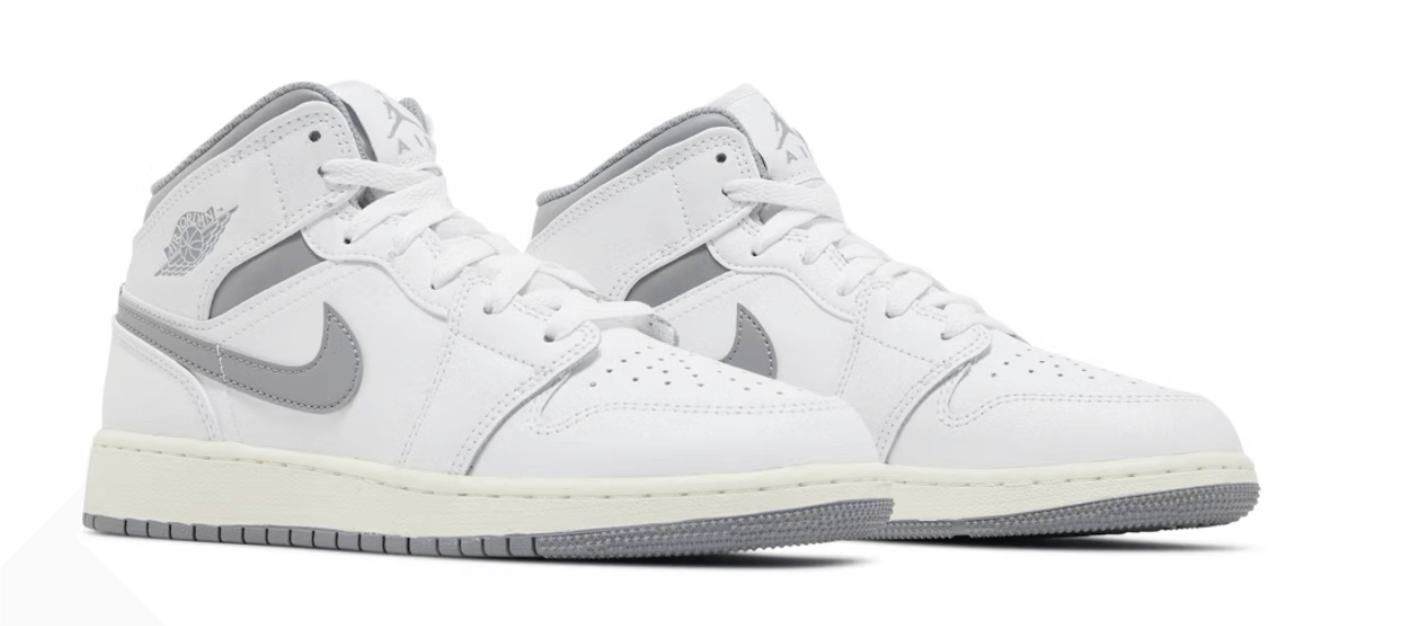Air Jordan 1 Mid Neutral Grey (GS) sneakers, brand new, 100% authentic, available with next day express shipping.