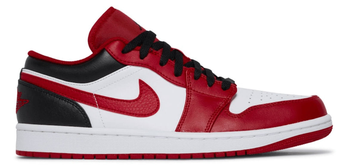 Jordan 1 Low Reverse Black Toe for women, stylish low-top sneakers in black, red, and white with authentic branding.