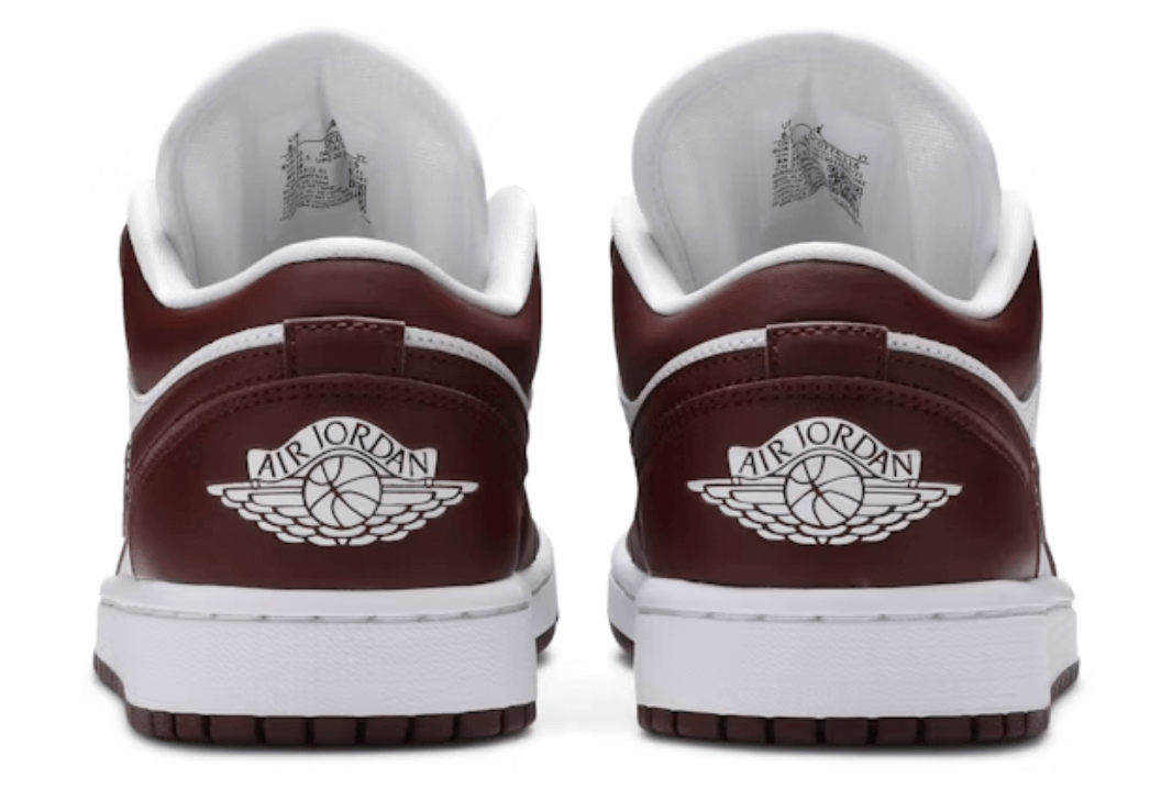 Air Jordan 1 Low Team Red Women's shoes, showcasing the back with white detailing and iconic logo, brand new and authentic.