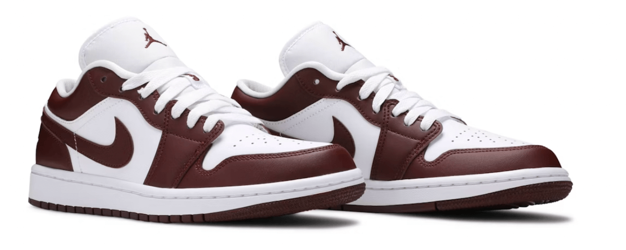 Jordan 1 Low Team Red women's sneakers with white and red colorway, 100% authentic, next day express shipping available.