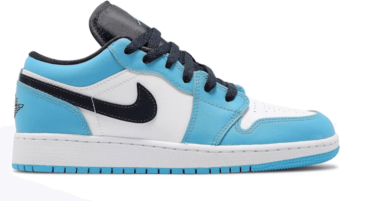 Jordan 1 Low UNC (2021) GS sneaker in blue and white, featuring premium design and authentic style.