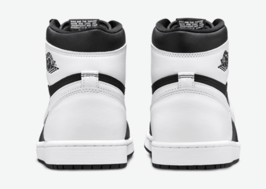 Back view of Jordan 1 Retro High OG Black White (GS) sneakers featuring authentic design and classic colorway.