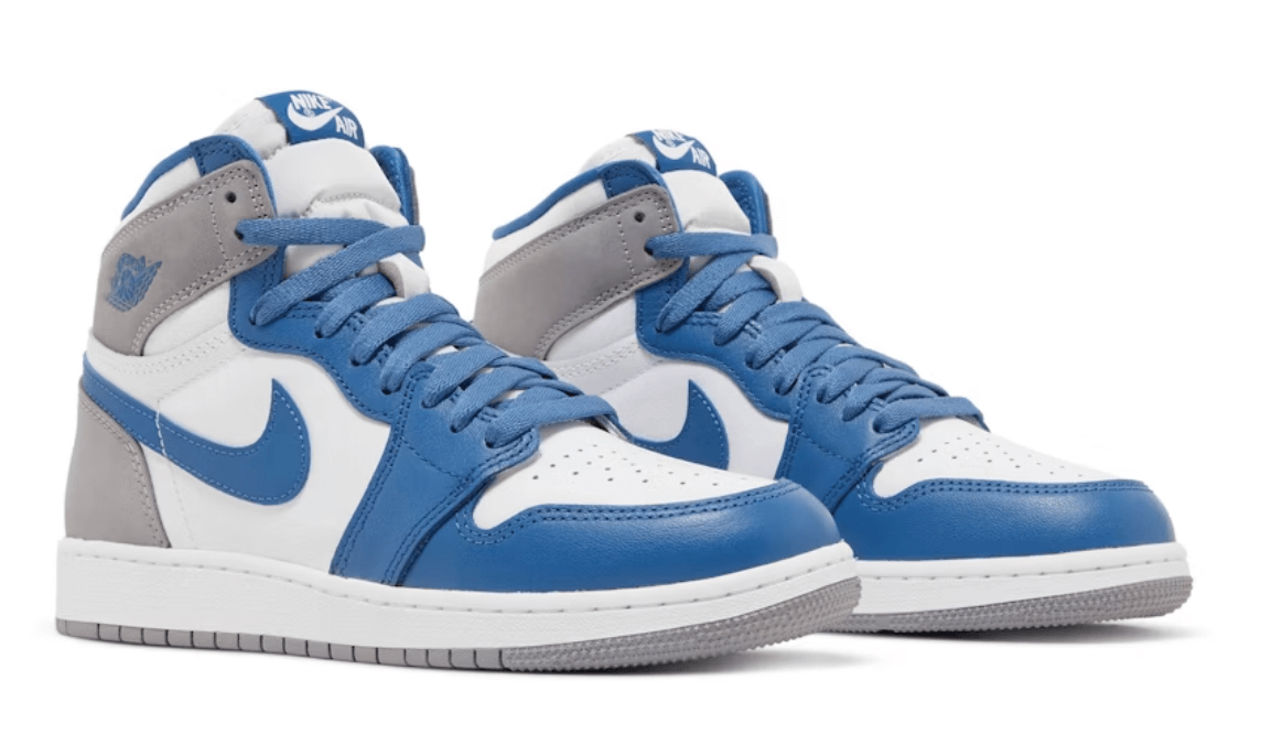 Jordan 1 Retro High OG True Blue GS sneakers, featuring blue and white leather, perfect for stylish footwear enthusiasts.