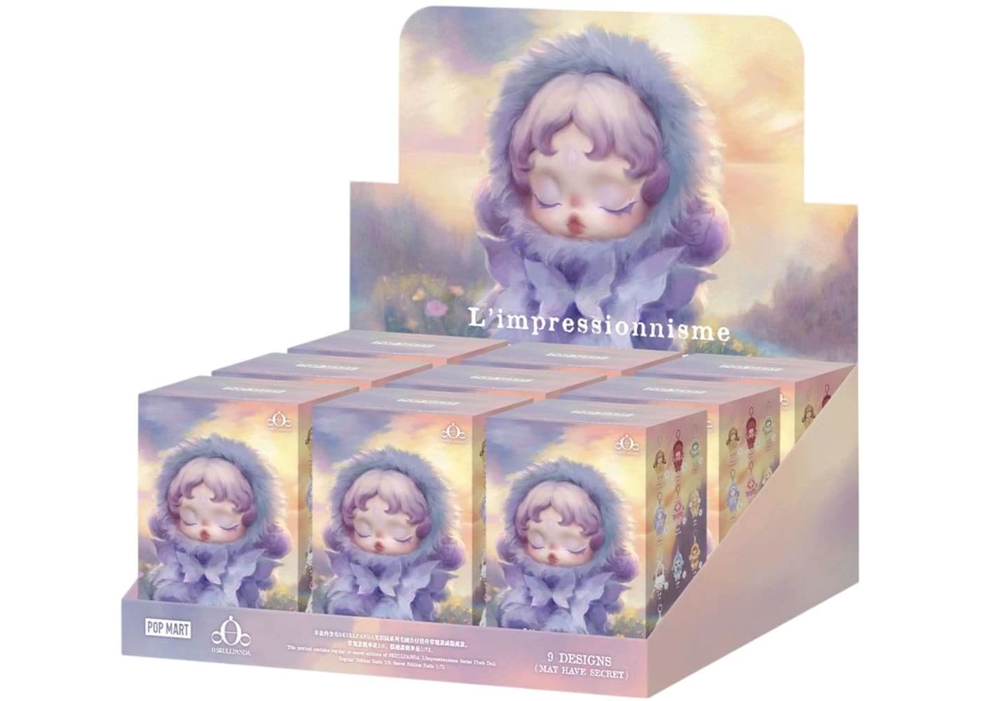 Pop Mart L'impressionnisme θSKULLPANDA Series Plush Dolls Sealed Case with 9 Blind Boxes display