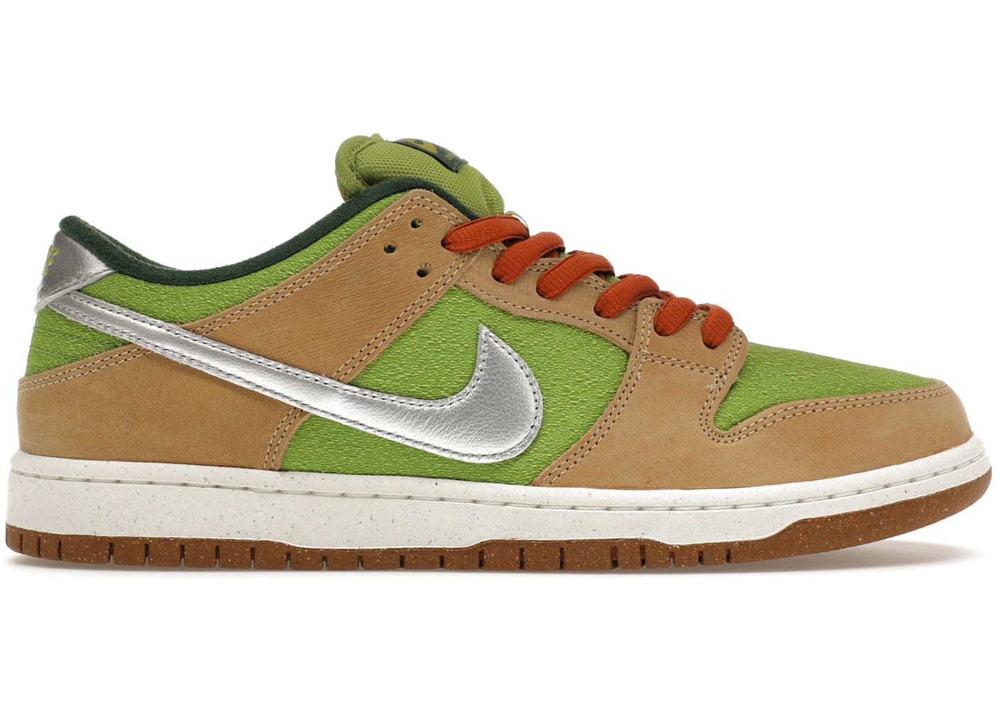 Nike SB Dunk Low Escargot in olive, moss-green suede, and distressed brown leather at BigBoiSneakers.com.