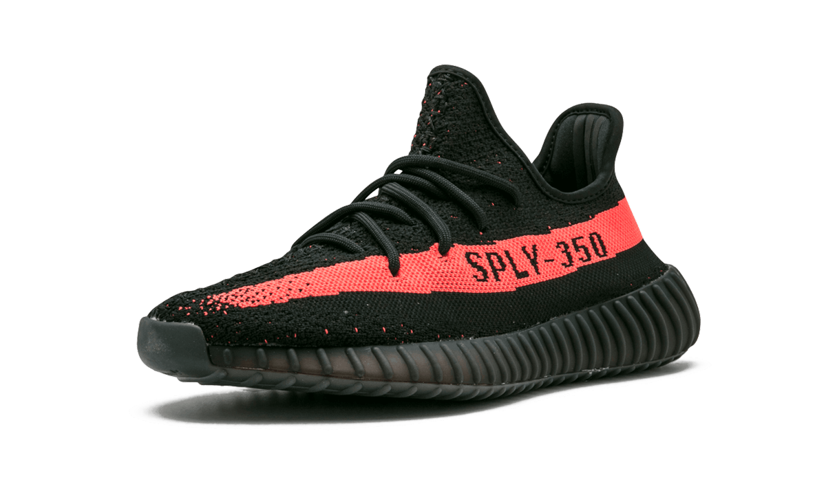 Adidas Yeezy Boost 350 V2 Core Black Red Sneakers With SPLY 350 Branding On Red Stripe - BigBoiSneakers