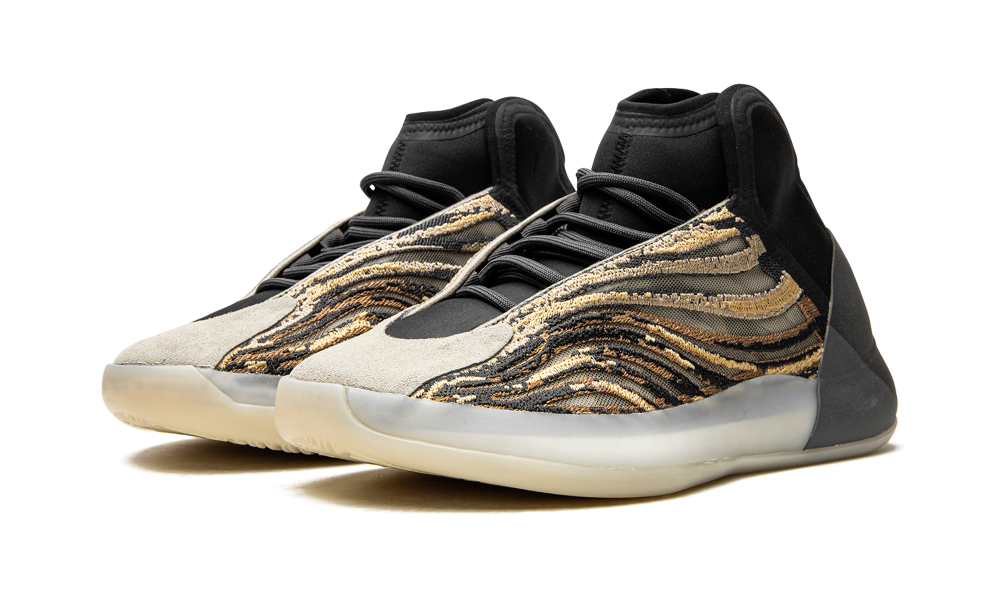 Adidas Yeezy QNTM Amber Tint Primeknit Basketball Shoes With Grey Heel Wraps And Semi Translucent Sole - BigBoiSneakers