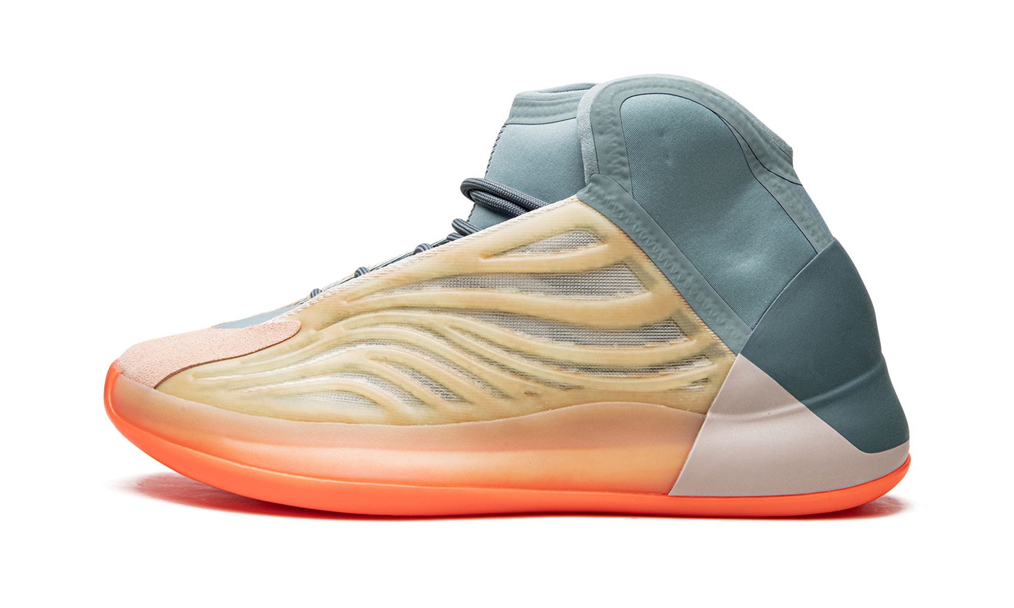 Adidas Yeezy QNTM Hi Res Coral Basketball Shoes With Yellow RPU Cage And Semi Translucent Jacquard Mesh Upper - BigBoiSneakers