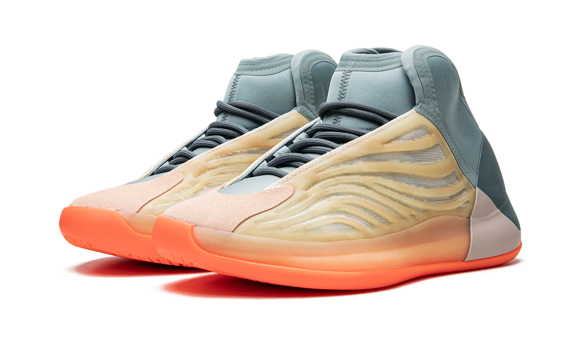 Adidas Yeezy QNTM Hi Res Coral Basketball Shoes With Yellow RPU Cage And Semi Translucent Jacquard Mesh Upper - BigBoiSneakers