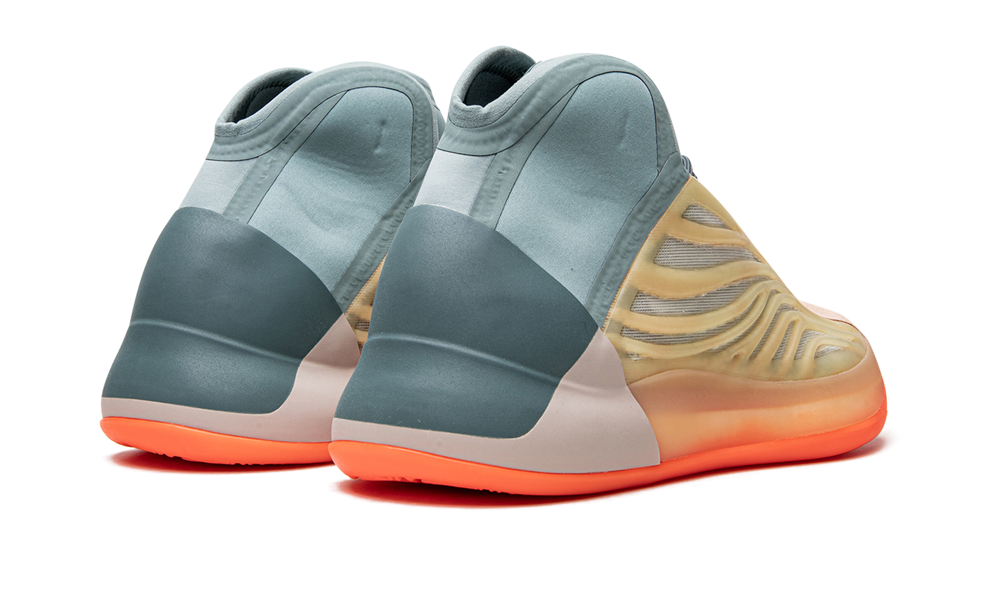 Adidas Yeezy QNTM Hi Res Coral Basketball Shoes With Yellow RPU Cage And Semi Translucent Jacquard Mesh Upper - BigBoiSneakers