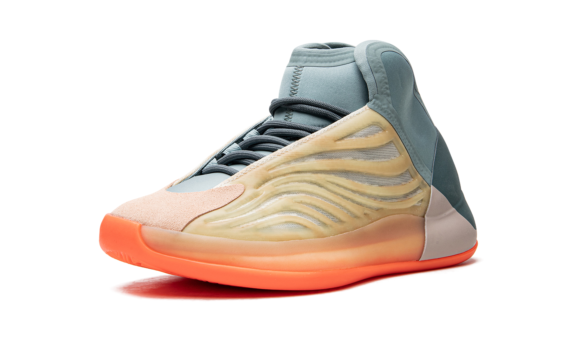 Adidas Yeezy QNTM Hi Res Coral Basketball Shoes With Yellow RPU Cage And Semi Translucent Jacquard Mesh Upper - BigBoiSneakers