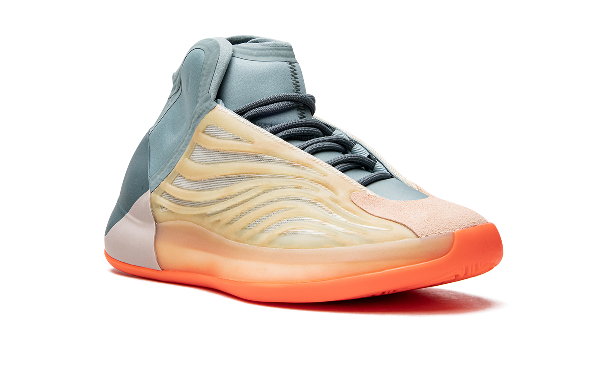 Adidas Yeezy QNTM Hi Res Coral Basketball Shoes With Yellow RPU Cage And Semi Translucent Jacquard Mesh Upper - BigBoiSneakers