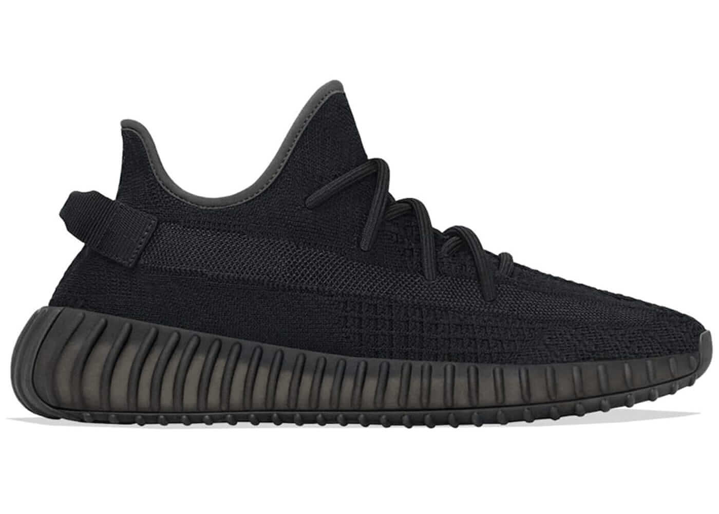 adidas Yeezy Boost 350 V2 Onyx in black side view with textured upper and distinct sole design